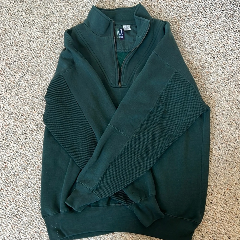 Vintage cozy extra large tall forest green 3/4 zip